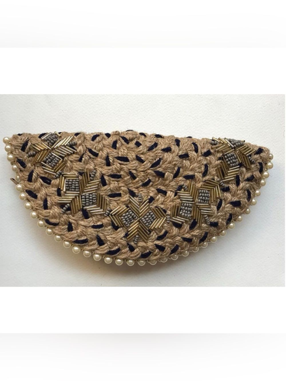 Dhaaga Life / Jaypore Embroidered Jute Half Moon Clutch ~ NWOT - Picture 4 of 5